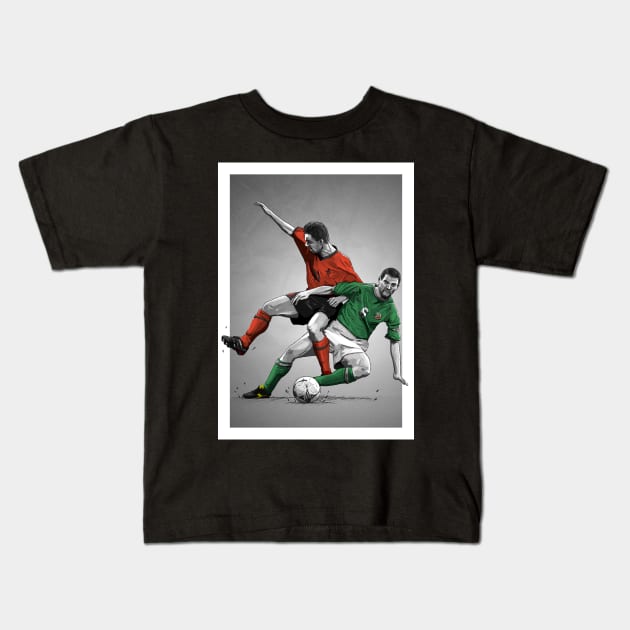 Roy Keane v Marc Overmars  - Ireland v Netherlands Lansdowne Road Artwork Kids T-Shirt by barrymasterson